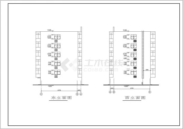 六层住宅楼建筑设计施工cad平面立面方案图纸(带阳台墙身大样图)-图二