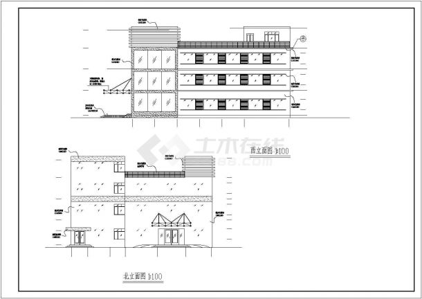 小工厂三层办公楼银灰幕墙建筑设计cad施工平面立面方案图纸-图一