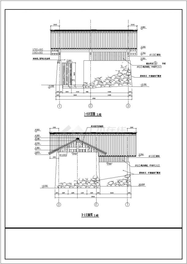 某公园仿古式公共厕所建筑设计cad施工图-图二