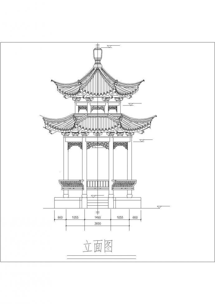 中式古建景观重檐八角亭子建筑设计cad平立剖面施工布置图纸_图1