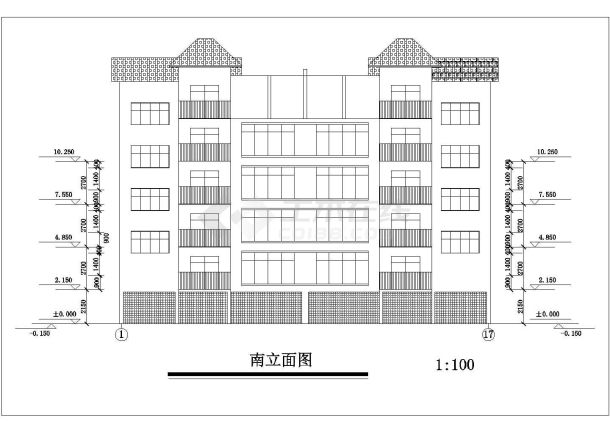 五层坡屋顶实用洋房住宅楼建筑施工cad设计平面方案图纸-图一