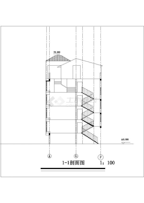 五层坡屋顶实用洋房住宅楼建筑施工cad设计平面方案图纸-图二