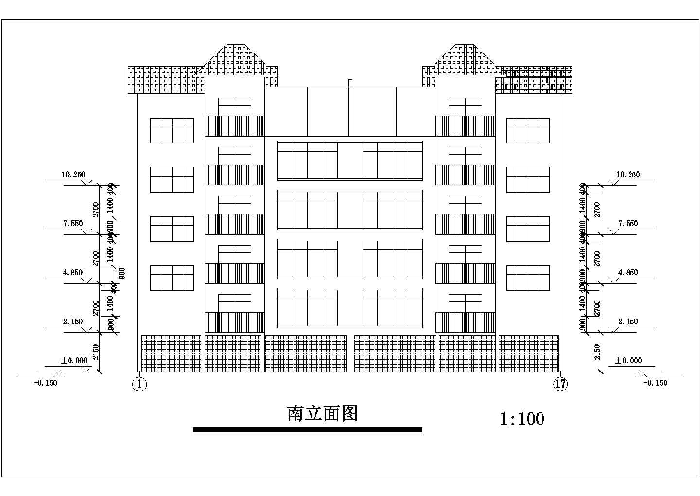 五层坡屋顶实用洋房住宅楼建筑施工cad设计平面方案图纸