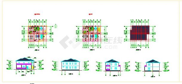 多种户型双拼二层简易农村小别墅建筑设计cad施工图-图一