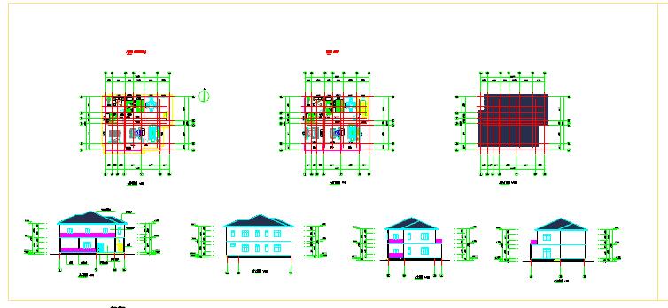 多种户型双拼二层简易农村小别墅建筑设计cad施工图