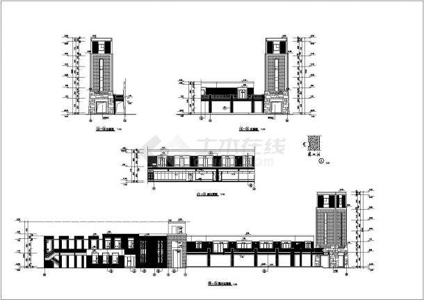 万科高档小区附属精致会所带钟楼二层建筑设计施工cad平立面方案图-图二