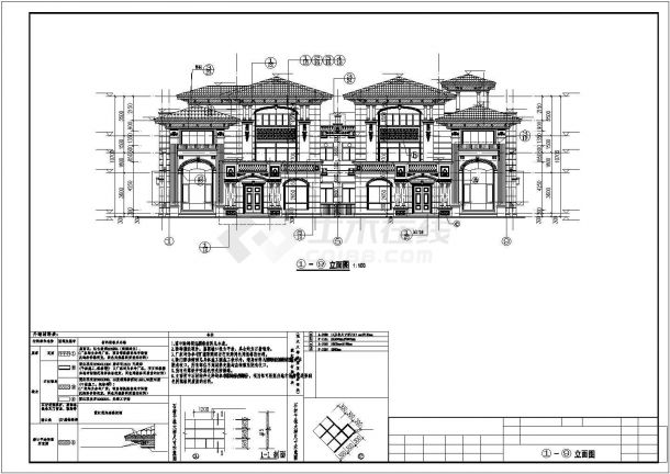 三层坡屋顶欧式别墅建筑设计施工图-图二