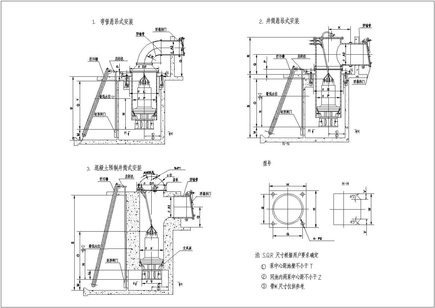 凯泉泵平面、立面及固定节点图例（全套CAD版）