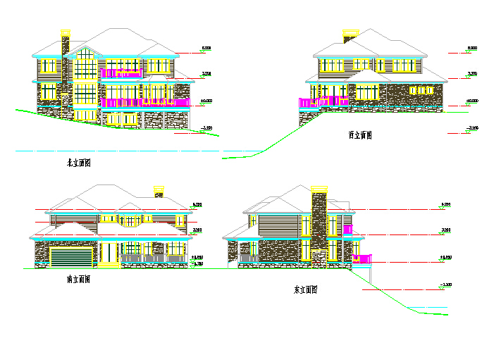 现代风格坡地独栋别墅建筑设计方案cad图（含总图）