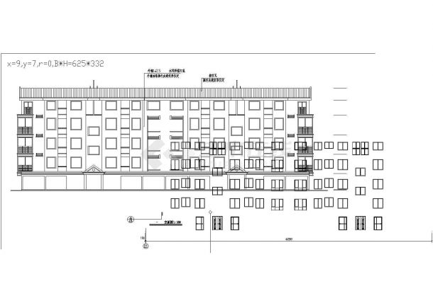 江西五层坡屋顶住宅楼底层车库建筑结构施工设计cad平立面方案图纸-图二