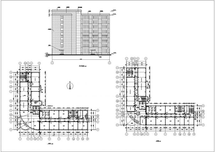 八层L型商务办公楼玻璃幕墙框架剪力墙结构施工设计cad平面布置图纸_图1