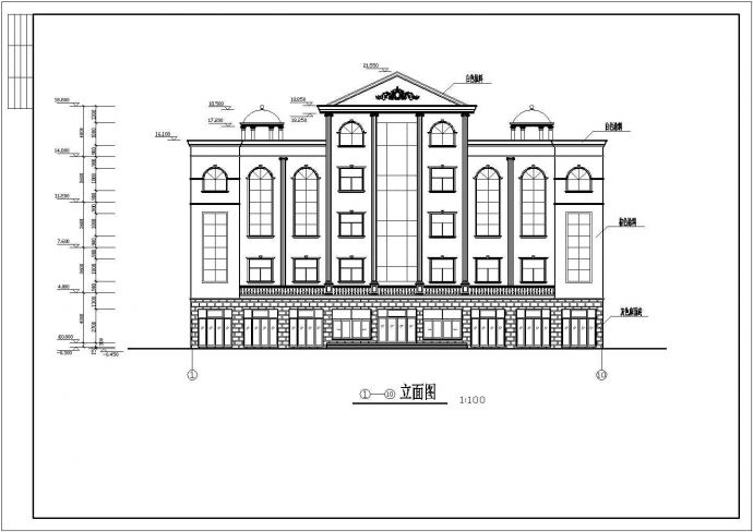 五层红顶欧式办公楼建筑结构施工CAD平立面方案图纸_图1