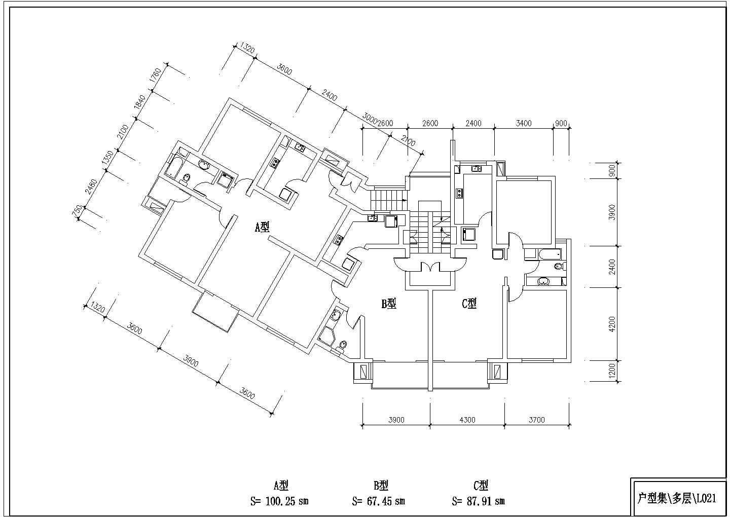 358套多层住宅户型平面CAD图纸