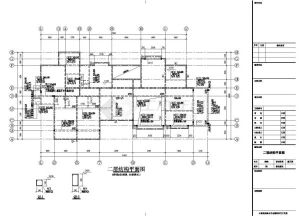 上海两层专家住宅楼砌体结构施工cad平面布置方案图纸-图二