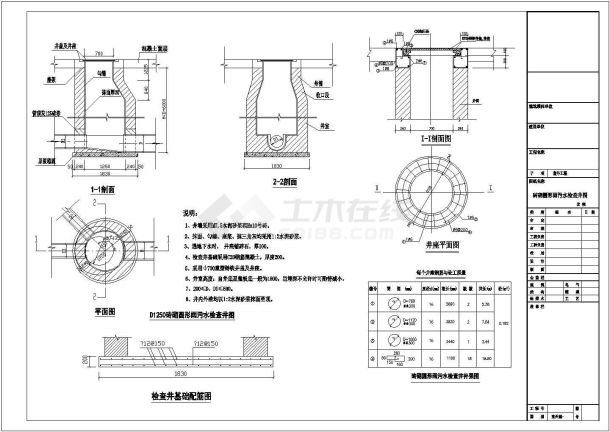 非常实用的砖砌圆形雨污水检查井CAD设计详图-图一
