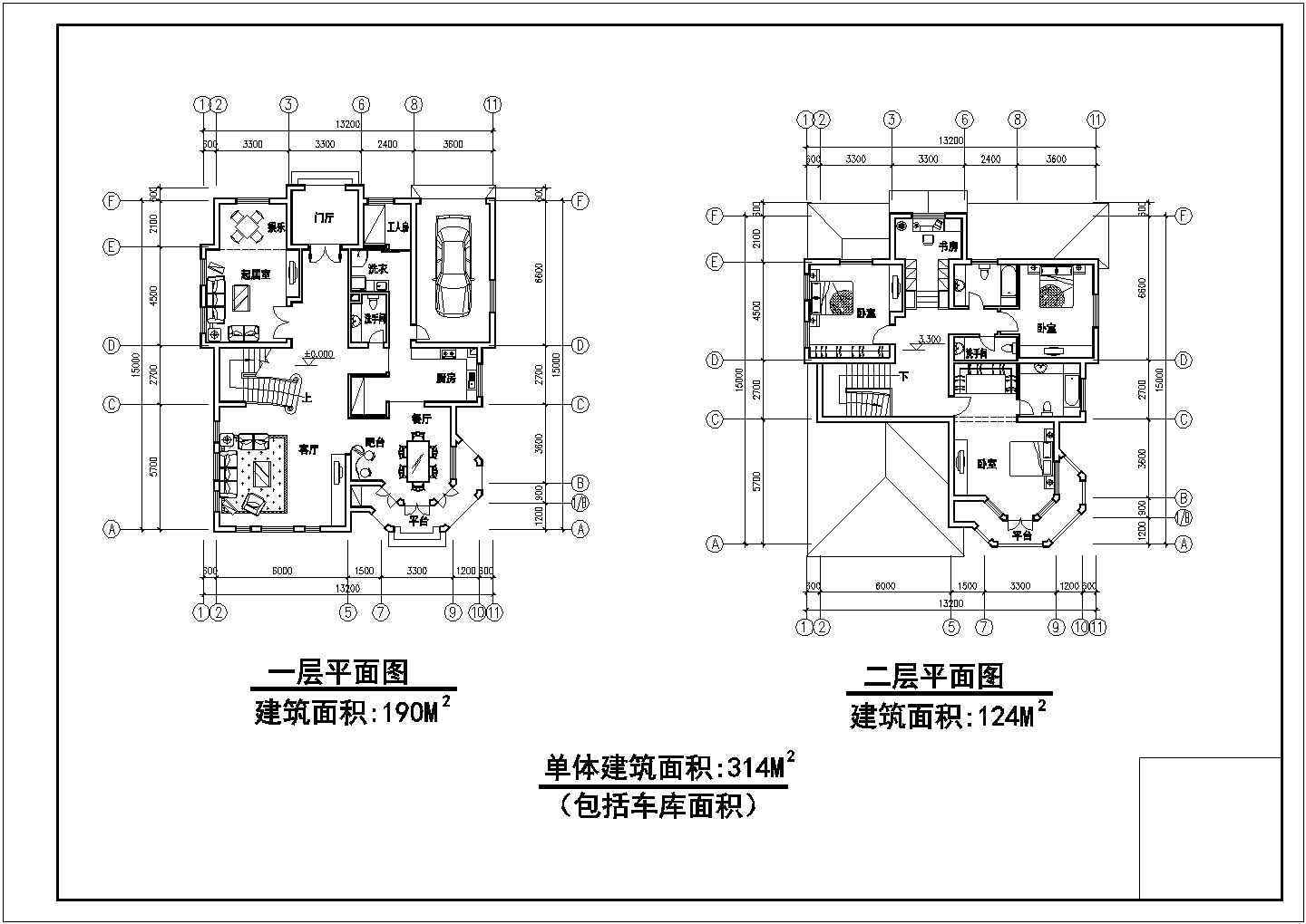 宁德二层别墅及屋顶详细建筑施工图