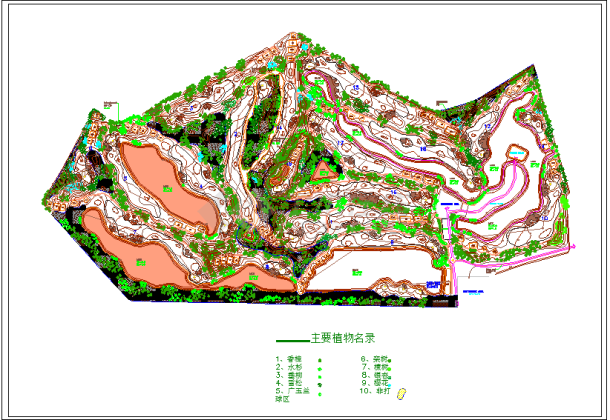 设计美观的双山高尔夫球场景观植被规划设计CAD图纸-图一