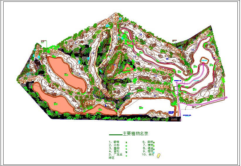 设计美观的双山高尔夫球场景观植被规划设计CAD图纸