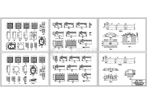 古桥诺干经典样式建施cad图，共六张-图一
