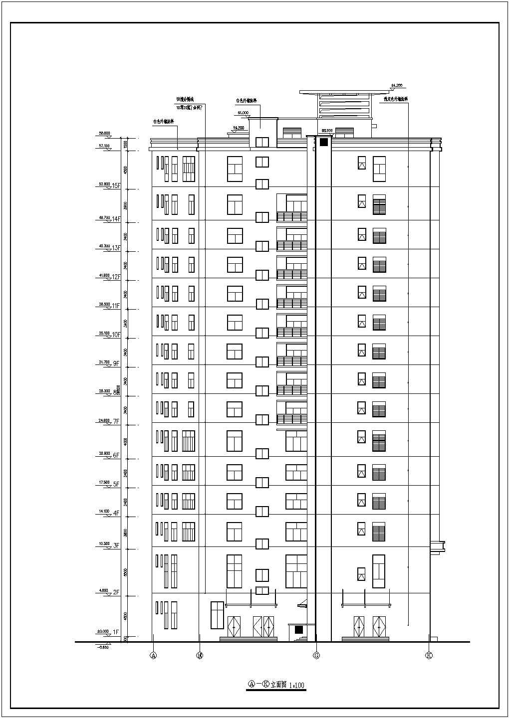 【15层】高层宾馆建筑设计cad平立剖图纸-建筑施工图