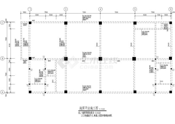 福建七层企业厂房宿舍综合楼框架结构施工设计cad平面布置图纸-图二
