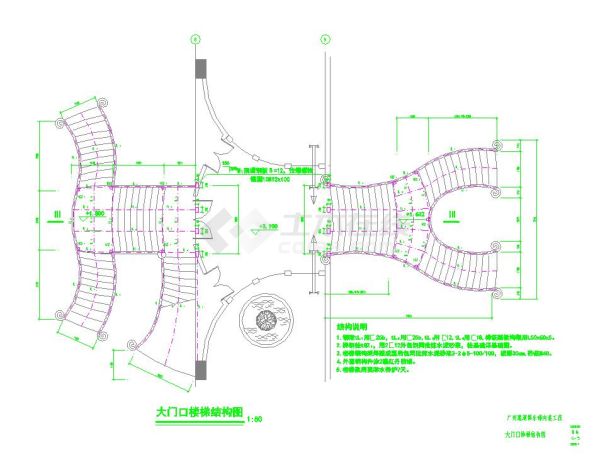 广东某会所入口大门楼梯结构施工设计cad布置方案图纸-图一