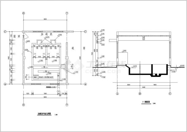 安徽自来水厂加氯加矾车间建筑设计cad施工布置方案图-图二