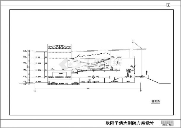 比较详细的五层大剧院建筑CAD设计图纸（标注详细）-图一