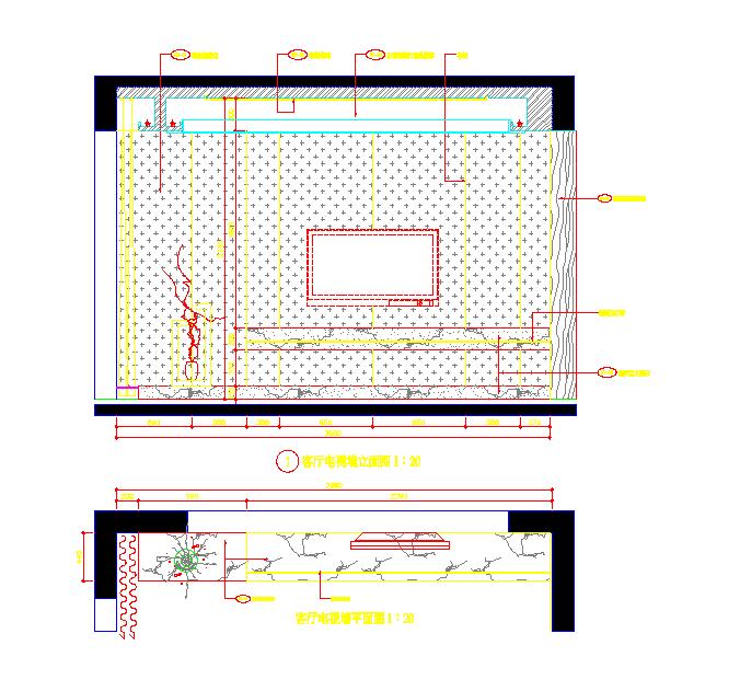 小巧型的客厅电视墙CAD装修设计图纸