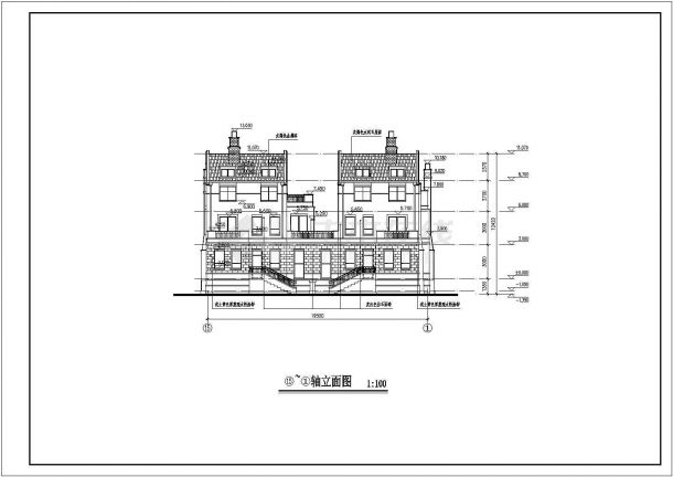 某地3区层双拼别墅建筑方案设计图-图二