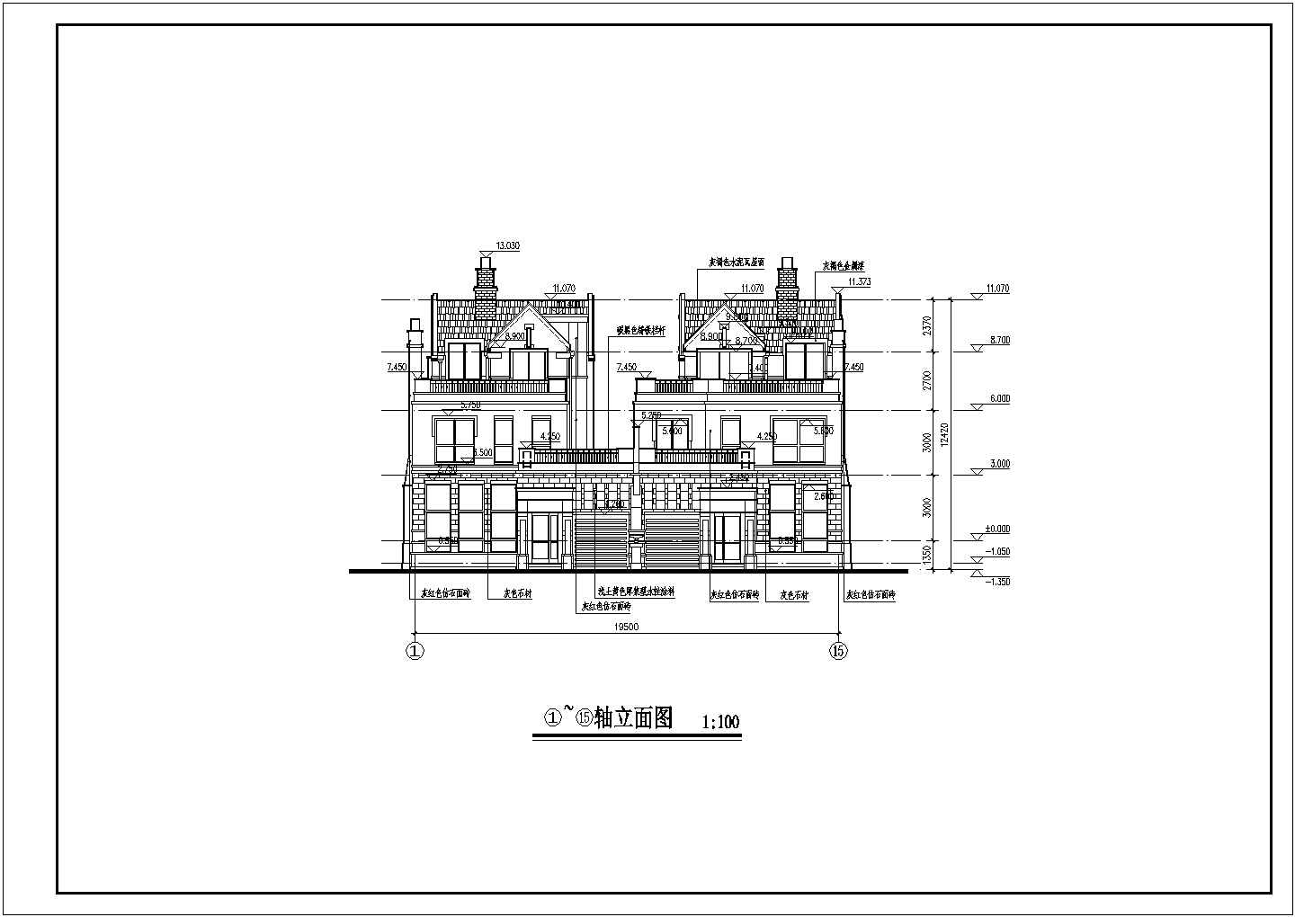 某地3区层双拼别墅建筑方案设计图