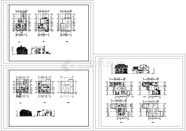 精品88套别墅新农村自建房施工图cad图纸（含效果图、联排、二层、二层半、三层、欧式、双拼）-图二