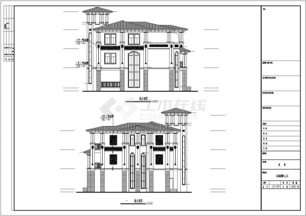 三层超豪华别墅建筑和结构CAD图纸（含效果图）-图二