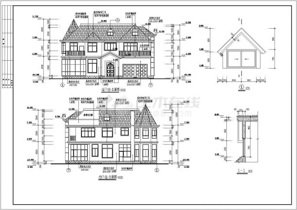 某两层半别墅建筑和结构CAD施工图（含效果图和结构图）-图一