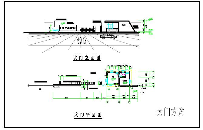 某污水厂大门及围墙建筑设计cad施工图_图1
