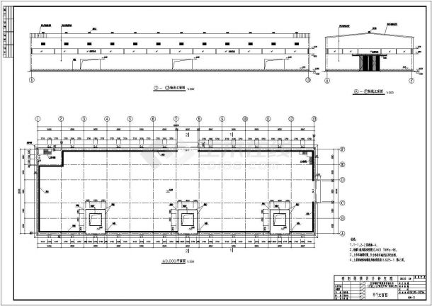33m跨带挡土墙多层门钢厂房建筑结构cad设计施工图-图一