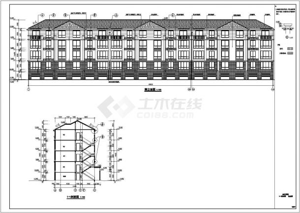 某7度区5层坡屋面多层砖混住宅楼建筑结构cad设计施工图（含楼梯设计图、节点大样图、住宅楼平面户型设计图）-图一