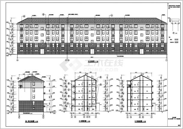 某7度区5层坡屋面多层砖混住宅楼建筑结构cad设计施工图（含楼梯设计图、节点大样图、住宅楼平面户型设计图）-图二