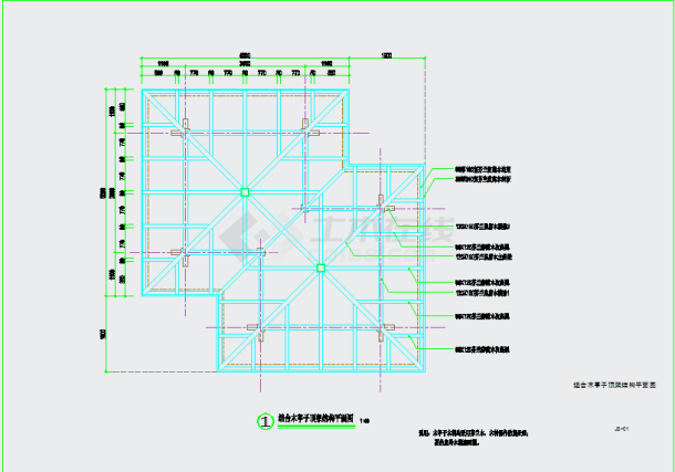 两个双木四角亭组合全套建筑cad设计施工图-图二