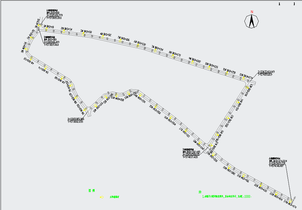 某路宽4米路长200米太阳能路灯电气cad设计施工图