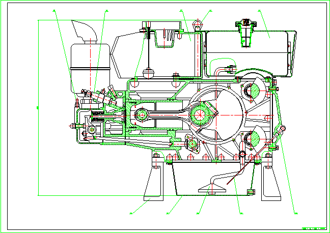 很实用的S195柴油发动机横剖面图设计图