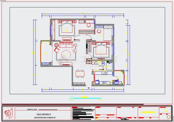 简欧风格两室两厅全套家装设计cad施工图（含效果图）-图一
