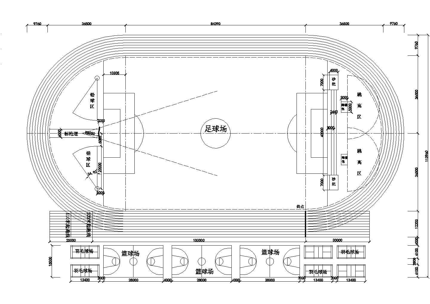 400米跑道田径运动场地全套施工图CAD