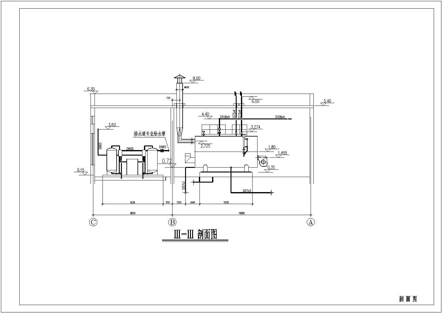 4吨燃气蒸汽锅炉房给排水工艺设计图纸