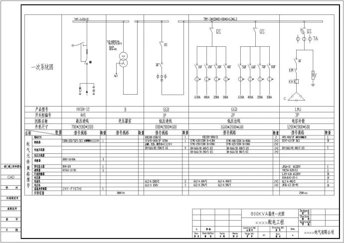 某工程800KVA箱变电气cad设计详图_图1