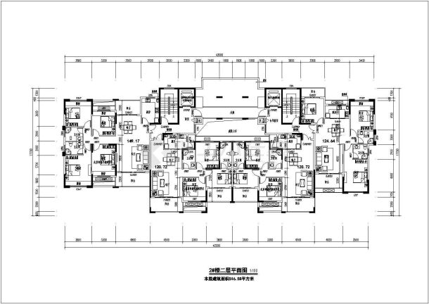 南北通透带连廊百米高层住宅户型方案图-图二