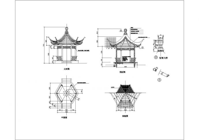 某钢混结构仿古中式六角亭设计施工图纸_图1