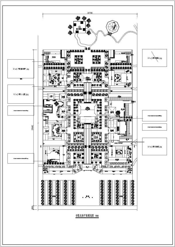 寺院总体平面规划建筑设计cad图纸-图二