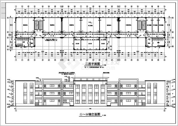 某学校三层框架结构教学楼建筑设计施工图-图二