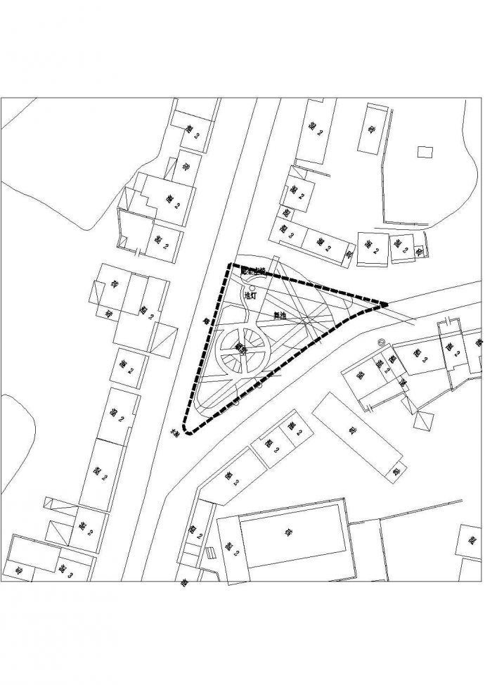 某地三角形地块广场平面规划方案总图_图1
